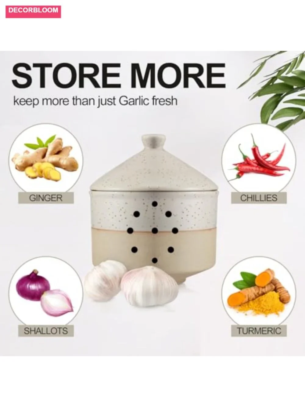 Large Ceramic Garlic Keeper with Lid & Holes, 4